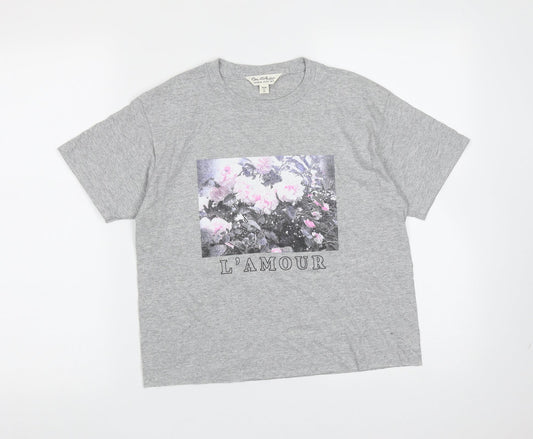 Miss Selfridge Womens Grey  Cotton Basic T-Shirt Size S Round Neck - l'amour