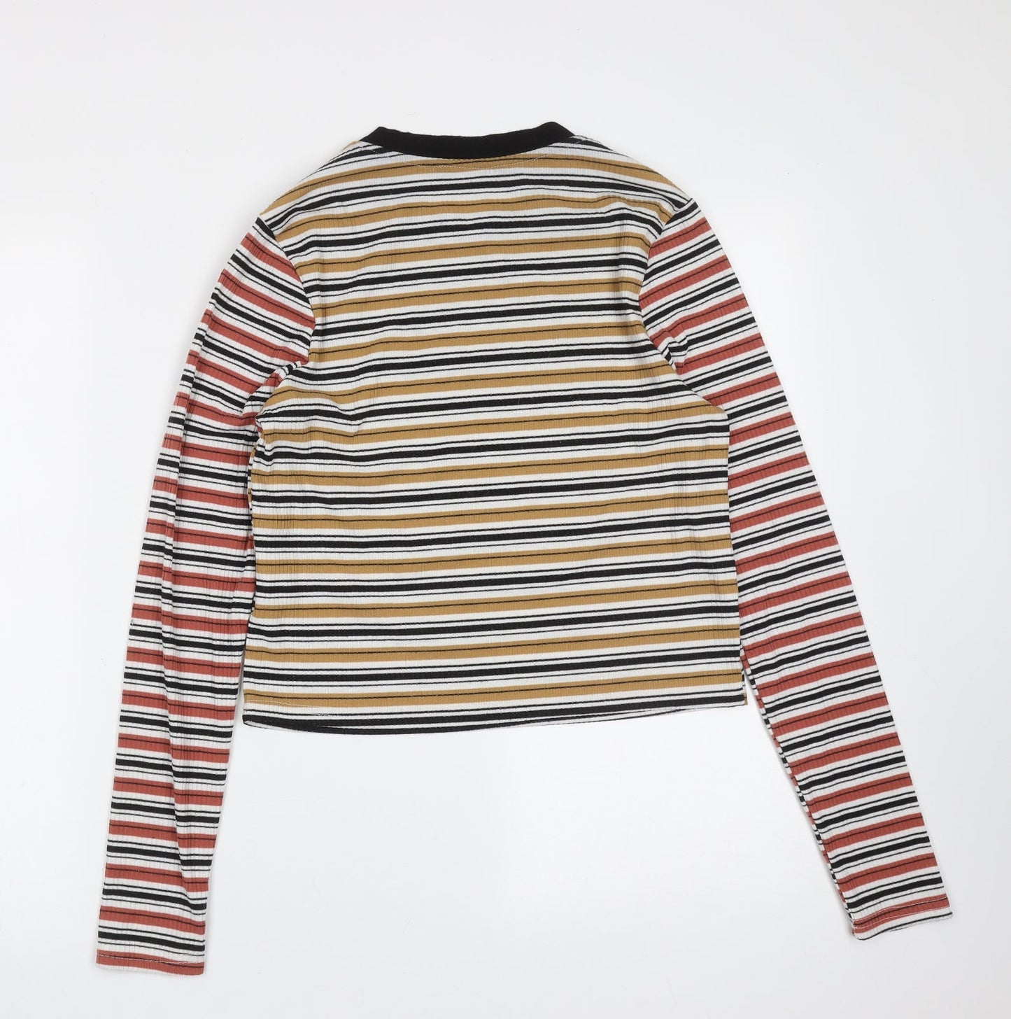 Preworn Womens Beige Striped Polyester Basic T-Shirt Size XS Round Neck