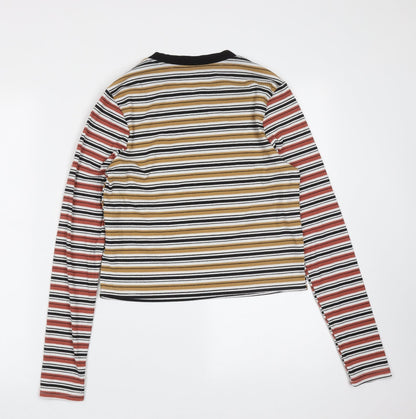 Preloved Preworn Womens Beige Striped Polyester Basic T-Shirt Size XS Round Neck - Back