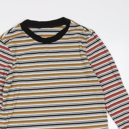 Preloved Preworn Womens Beige Striped Polyester Basic T-Shirt Size XS Round Neck - Detail
