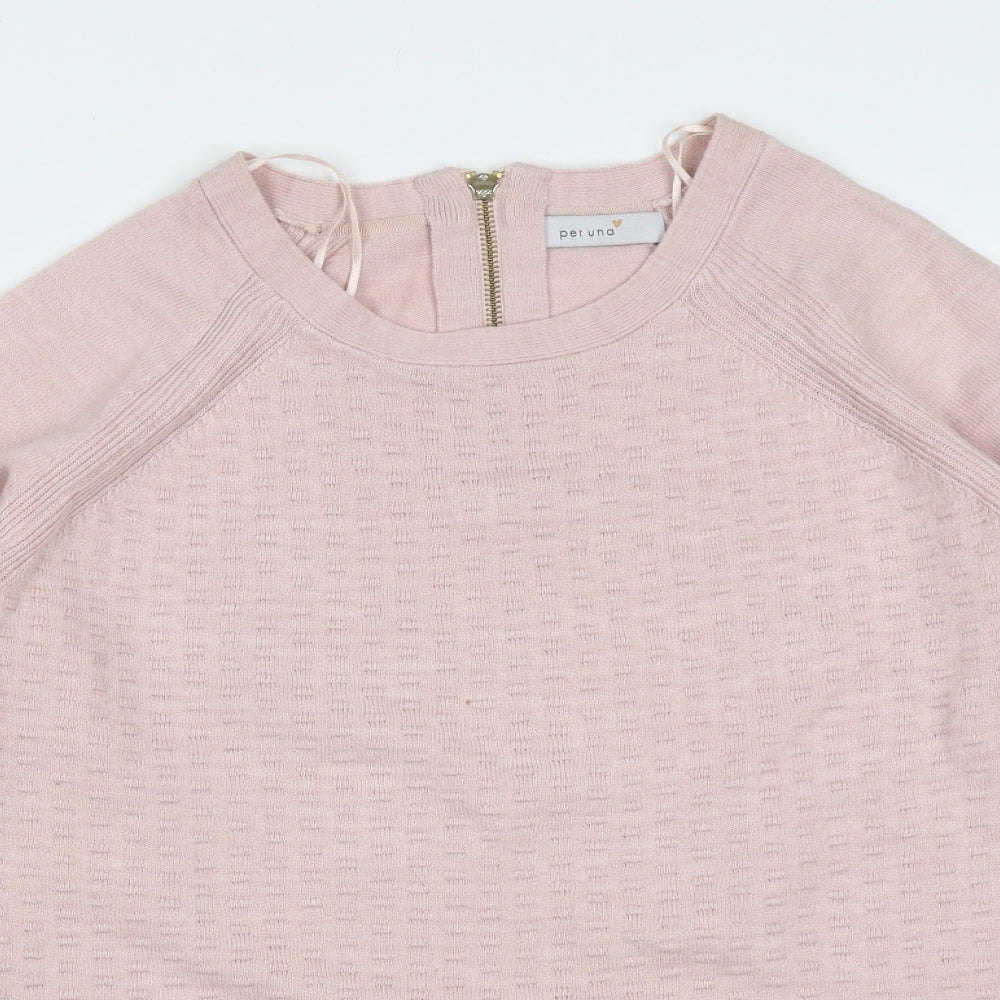 Marks and Spencer Womens Pink Round Neck Geometric Acrylic Pullover Jumper Size 12