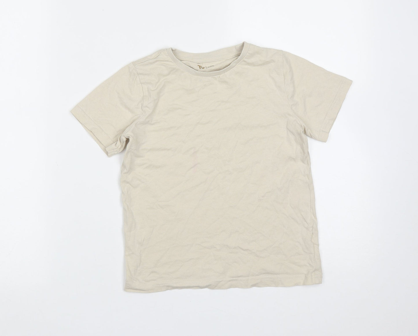 TU Boys Beige  Cotton Basic T-Shirt Size 8 Years Round Neck