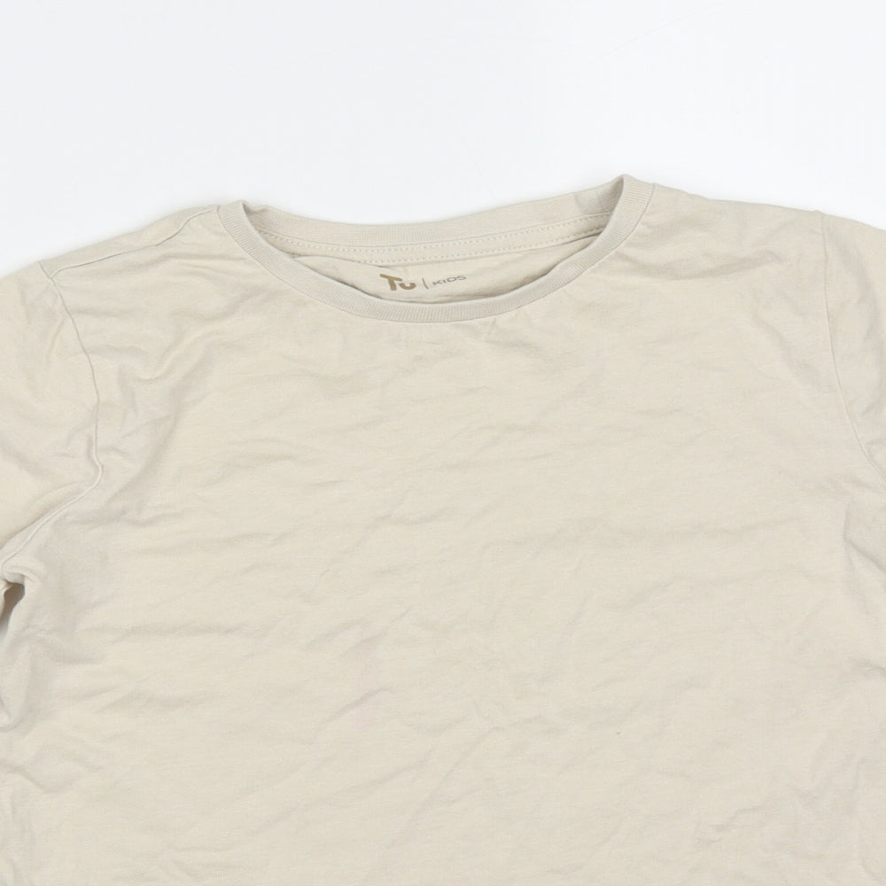 TU Boys Beige  Cotton Basic T-Shirt Size 8 Years Round Neck