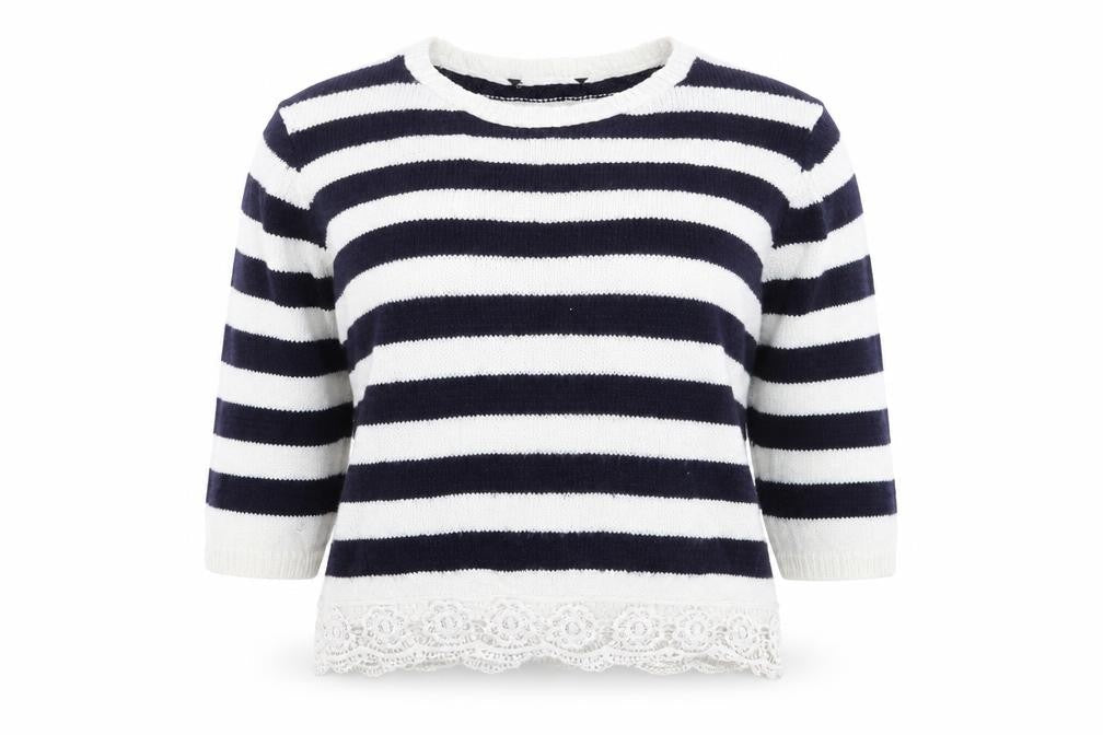 Dorothy Perkins Womens Blue Round Neck Striped Acrylic Pullover Jumper Size 12