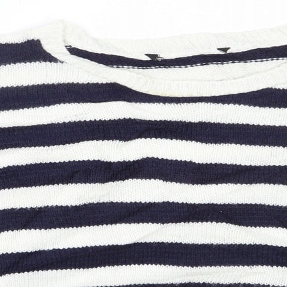 Dorothy Perkins Womens Blue Round Neck Striped Acrylic Pullover Jumper Size 12