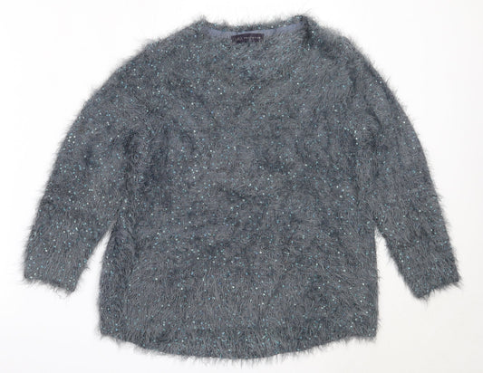 Marks and Spencer Womens Blue Round Neck  Polyester Pullover Jumper Size 8