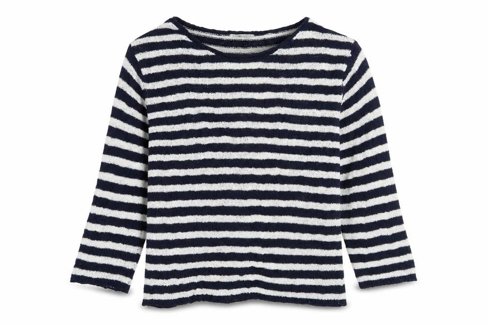 Comma Womens Blue Round Neck Striped Cotton Pullover Jumper Size 36