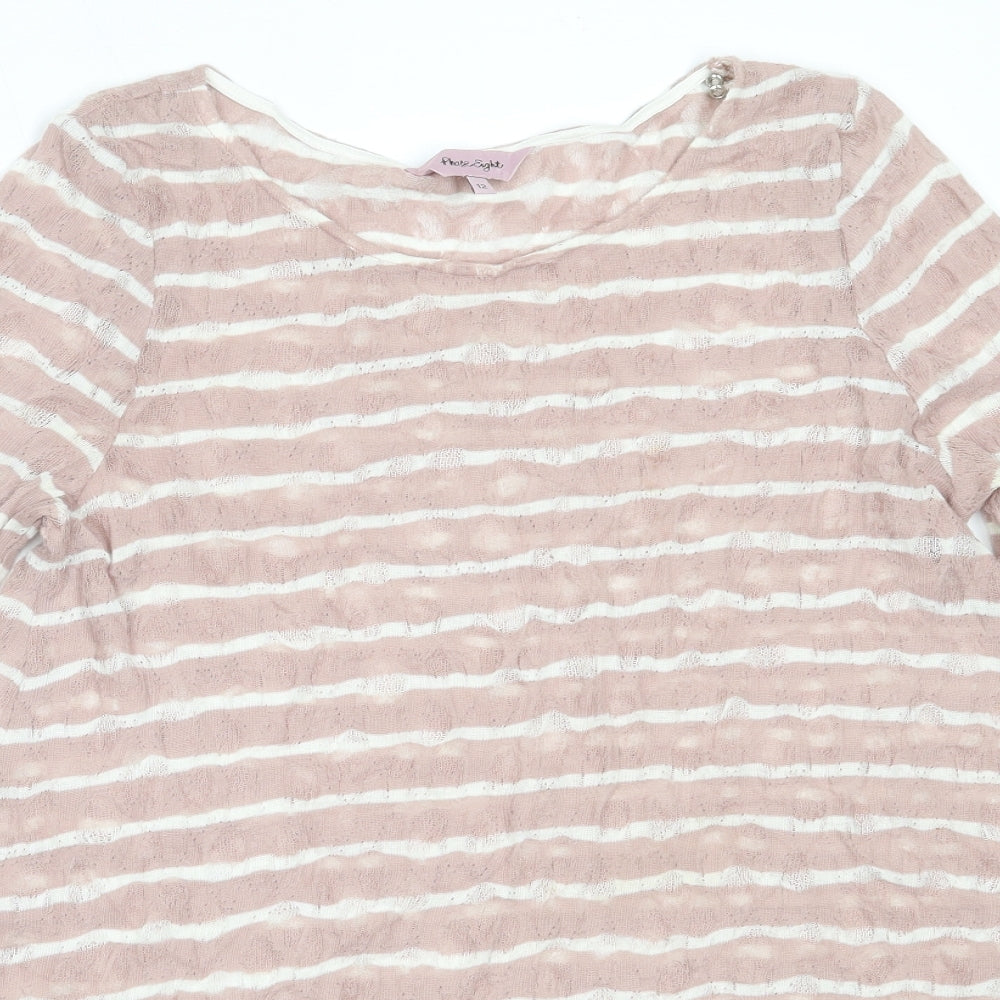 Phase Eight Womens Pink Round Neck Striped Polyester Pullover Jumper Size 12