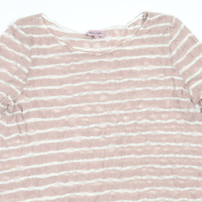Preloved Phase Eight Womens Pink Round Neck Striped Polyester Pullover Jumper Size 12 - Detail