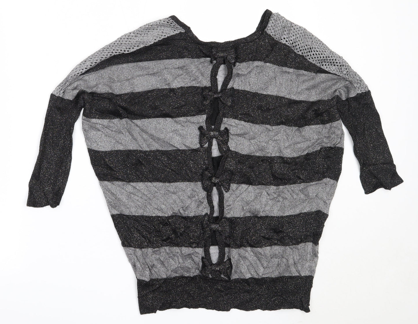 Misumi Womens Black Round Neck Striped Cotton Pullover Jumper Size M