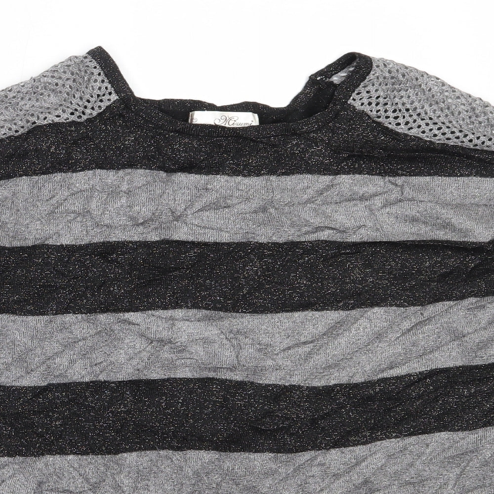 Misumi Womens Black Round Neck Striped Cotton Pullover Jumper Size M