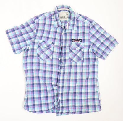 Preloved F&F Mens Blue Check Cotton  Button-Up Size M Collared - Front