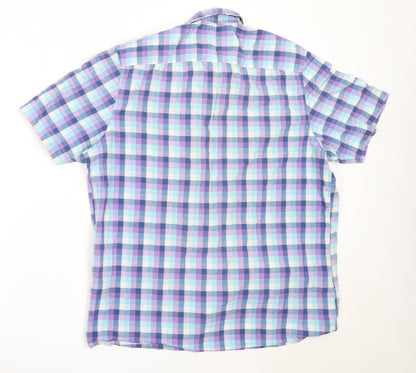 Preloved F&F Mens Blue Check Cotton  Button-Up Size M Collared - Back
