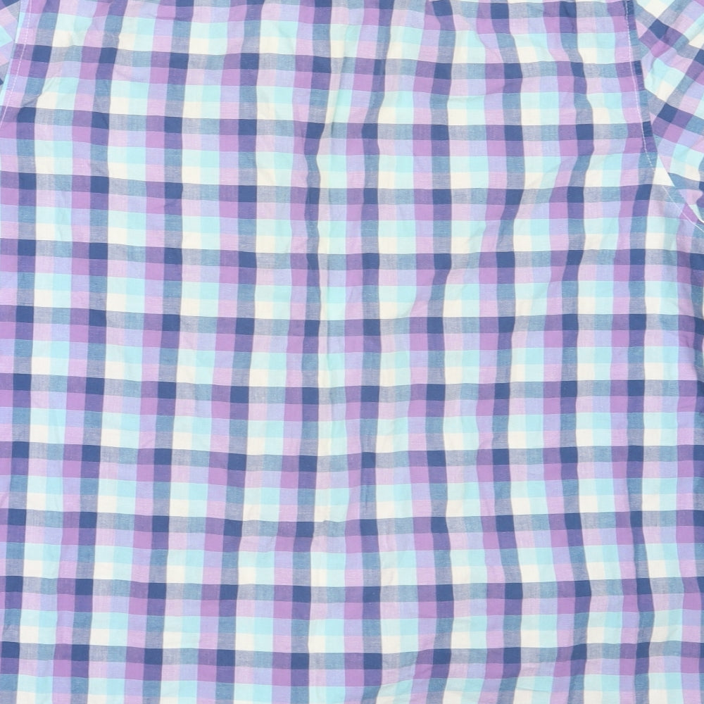 F&F Mens Blue Check Cotton  Button-Up Size M Collared