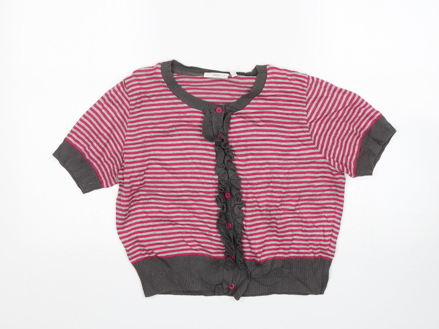 New Look Womens Multicoloured Round Neck Striped Acrylic Cardigan Jumper Size 14