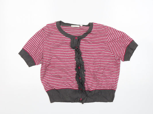 New Look Womens Multicoloured Round Neck Striped Acrylic Cardigan Jumper Size 14