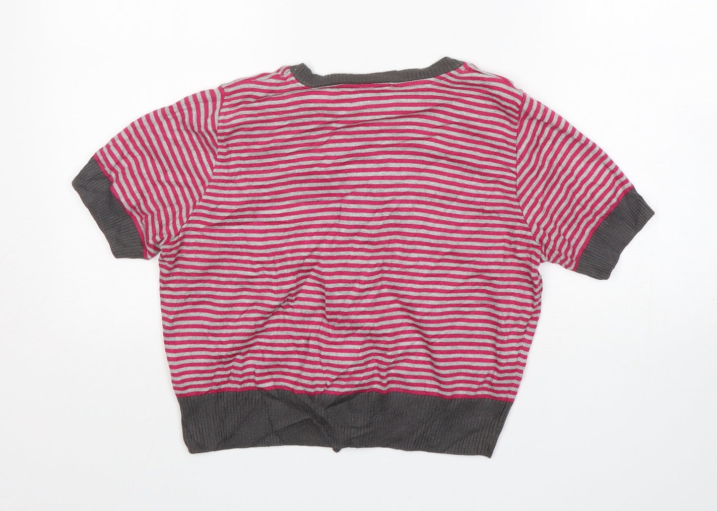 New Look Womens Multicoloured Round Neck Striped Acrylic Cardigan Jumper Size 14