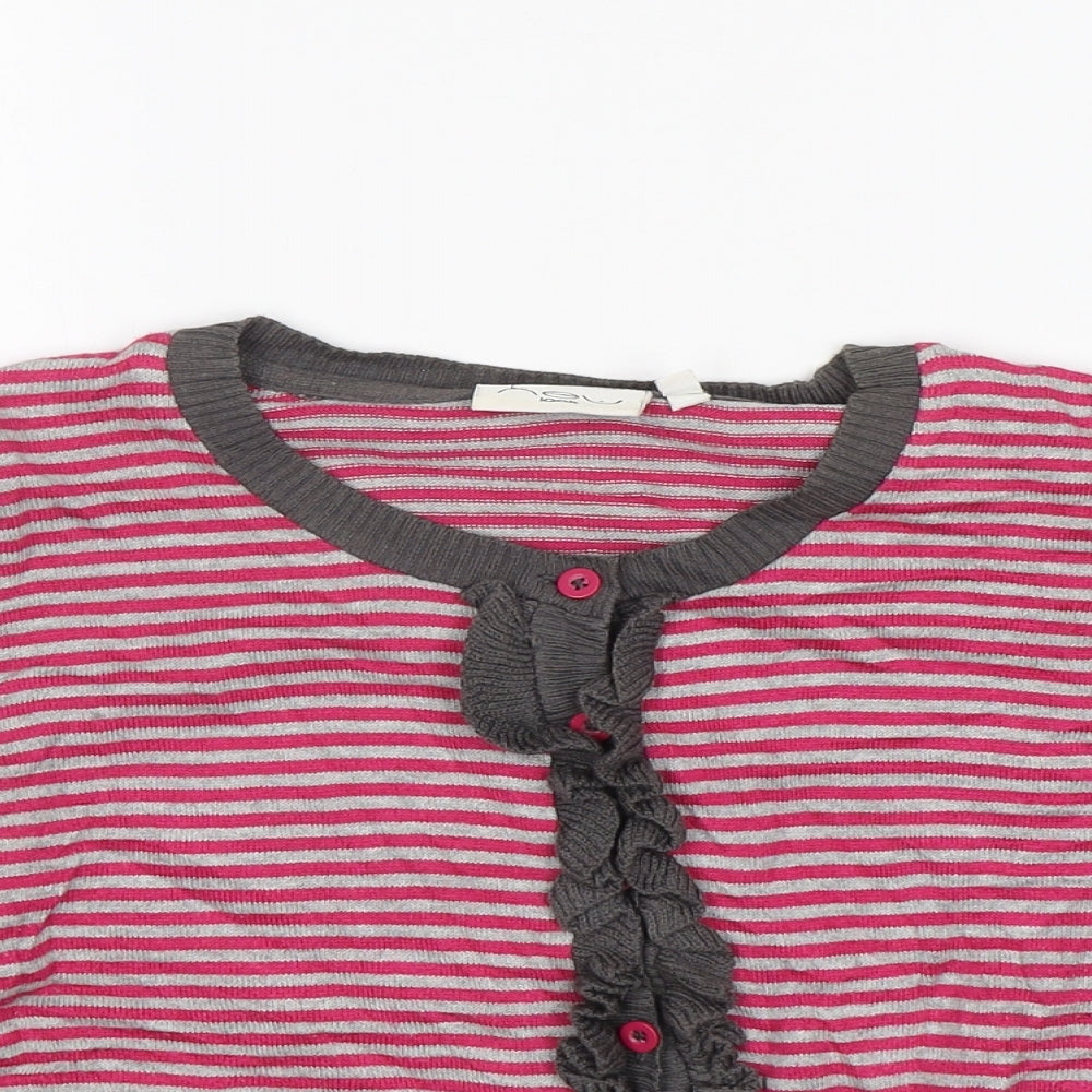 New Look Womens Multicoloured Round Neck Striped Acrylic Cardigan Jumper Size 14