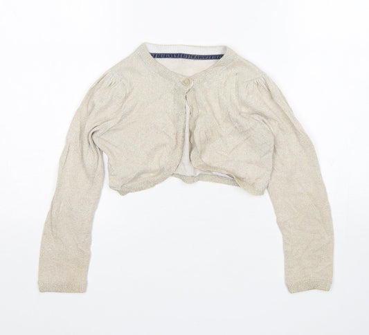 Mothercare Girls Beige Round Neck  Cotton Cardigan Jumper Size 5-6 Years