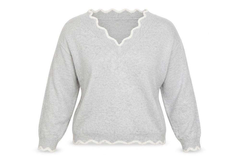 MissLook Womens Grey V-Neck  Cotton Pullover Jumper Size M