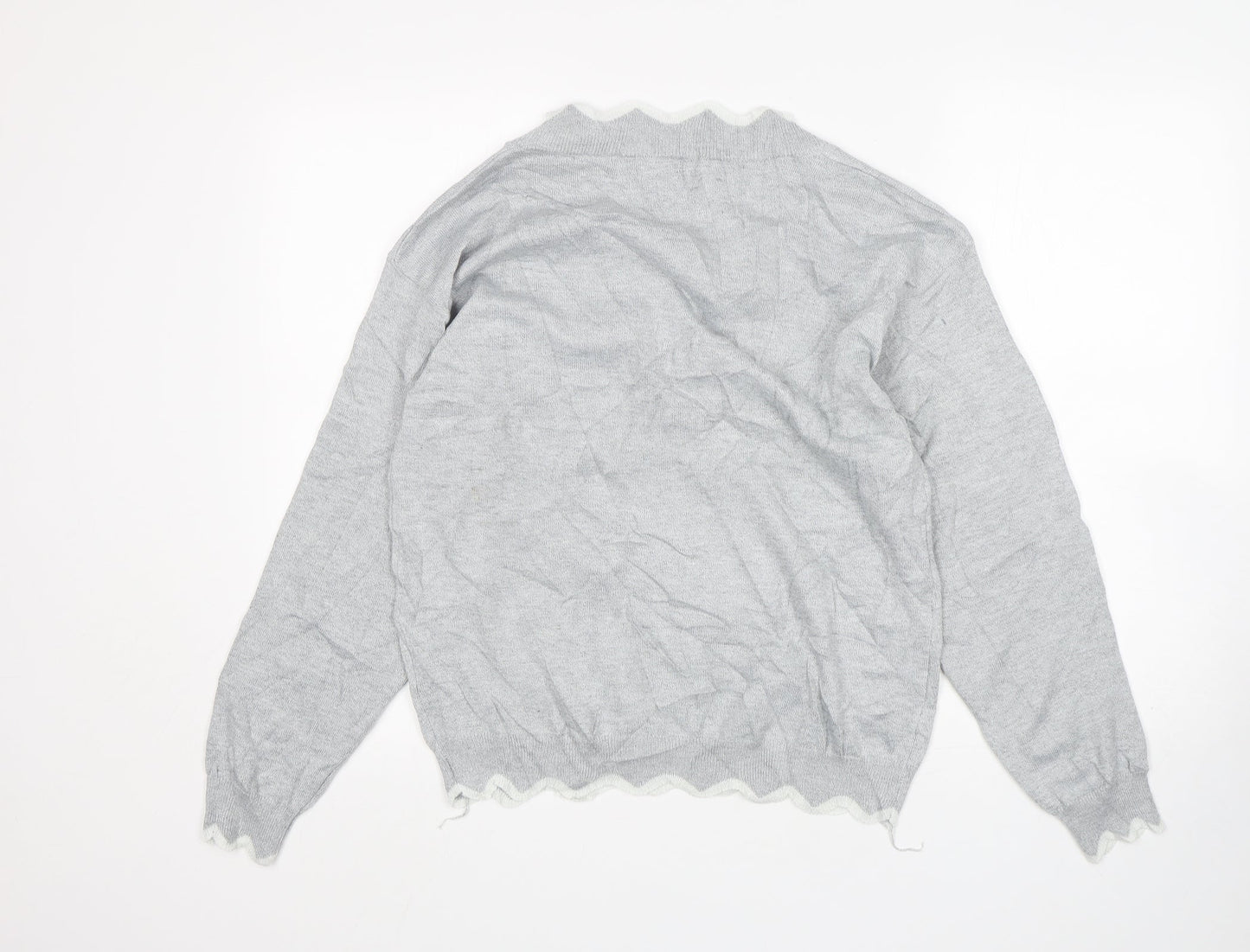 MissLook Womens Grey V-Neck  Cotton Pullover Jumper Size M