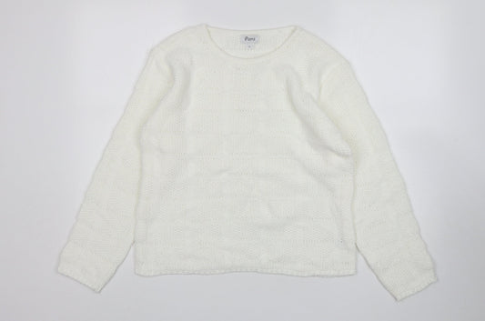 Para Womens White Round Neck  Acrylic Pullover Jumper Size L