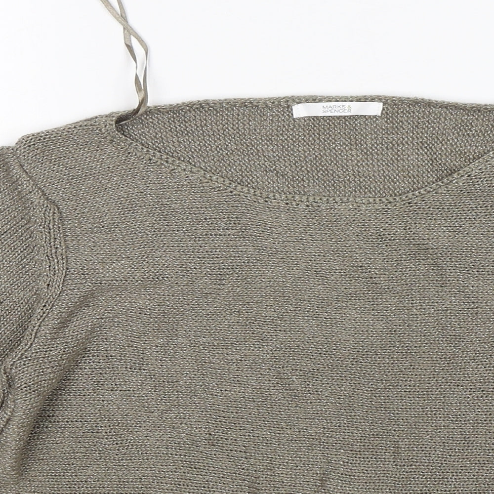 M&S Womens Brown Round Neck  Acrylic Pullover Jumper Size 14