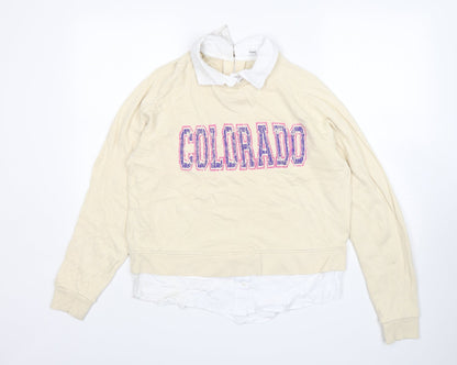 Next Womens Beige Collared  Cotton Pullover Jumper Size M