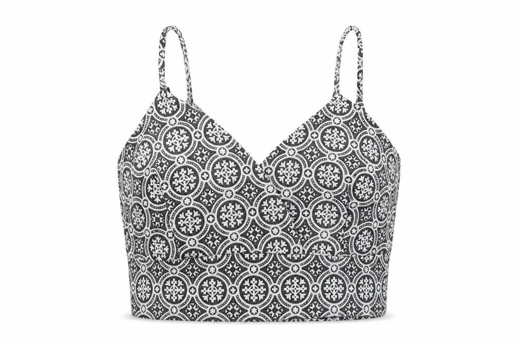 Select Womens Multicoloured Geometric Polyester Cropped Tank Size 6 V-Neck - bra top