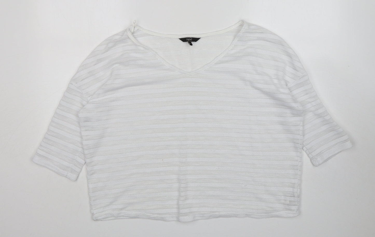 NEXT Womens White V-Neck  Polyester Pullover Jumper Size 12