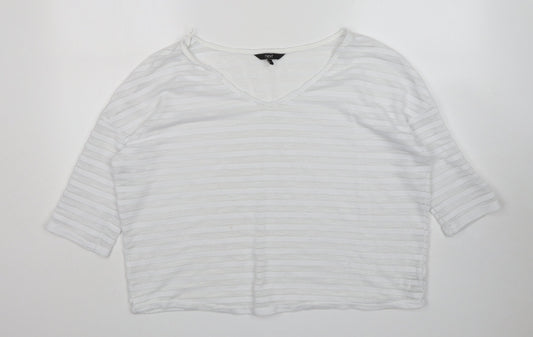 NEXT Womens White V-Neck  Polyester Pullover Jumper Size 12