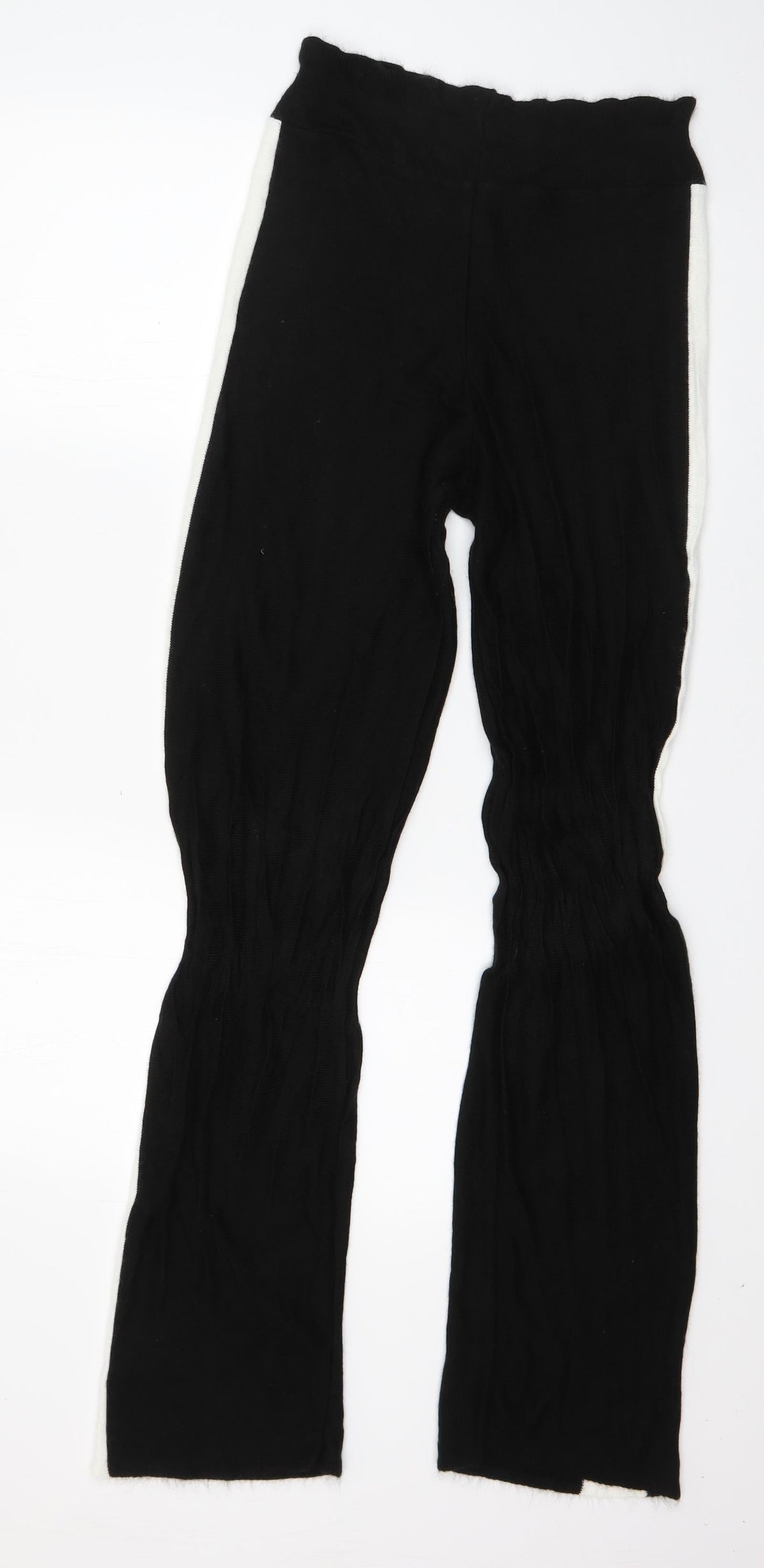 Preworn Womens Black Striped Acrylic Jogger Trousers Size M L30 in Regular