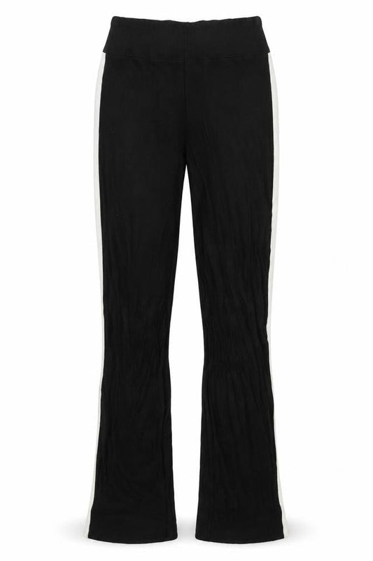 Preworn Womens Black Striped Acrylic Jogger Trousers Size M L30 in Regular
