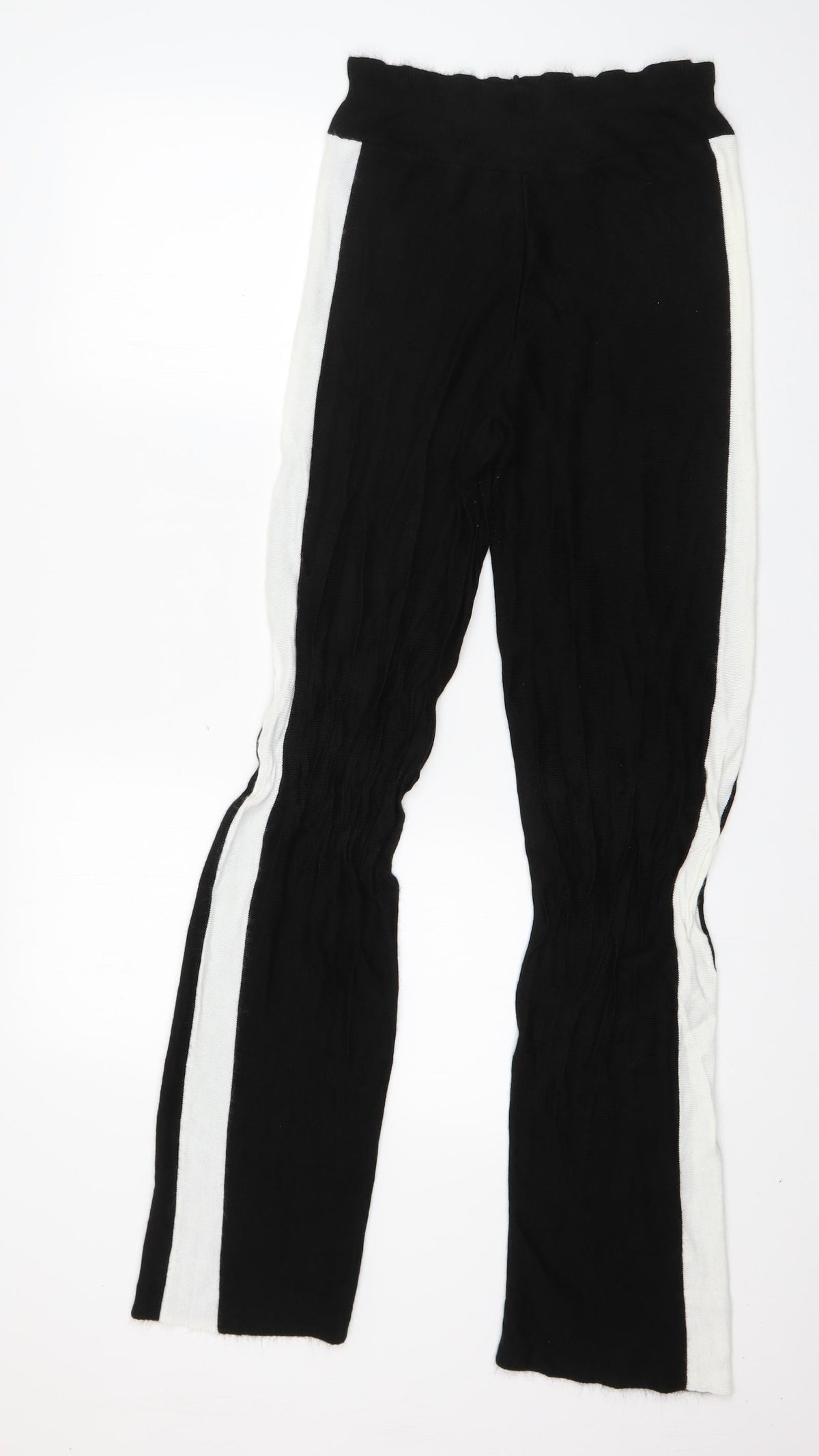 Preworn Womens Black Striped Acrylic Jogger Trousers Size M L30 in Regular