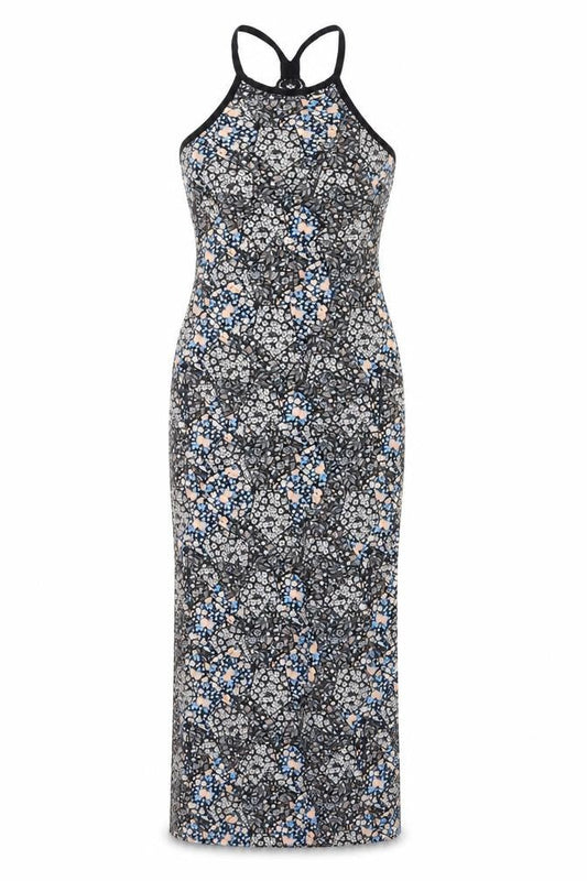 Miss Selfridge Womens Black Geometric Viscose Maxi  Size 10  Round Neck Pullover - lace back