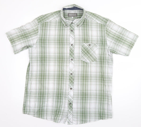 Originals Mens Green Plaid Cotton  Button-Up Size L Collared Button