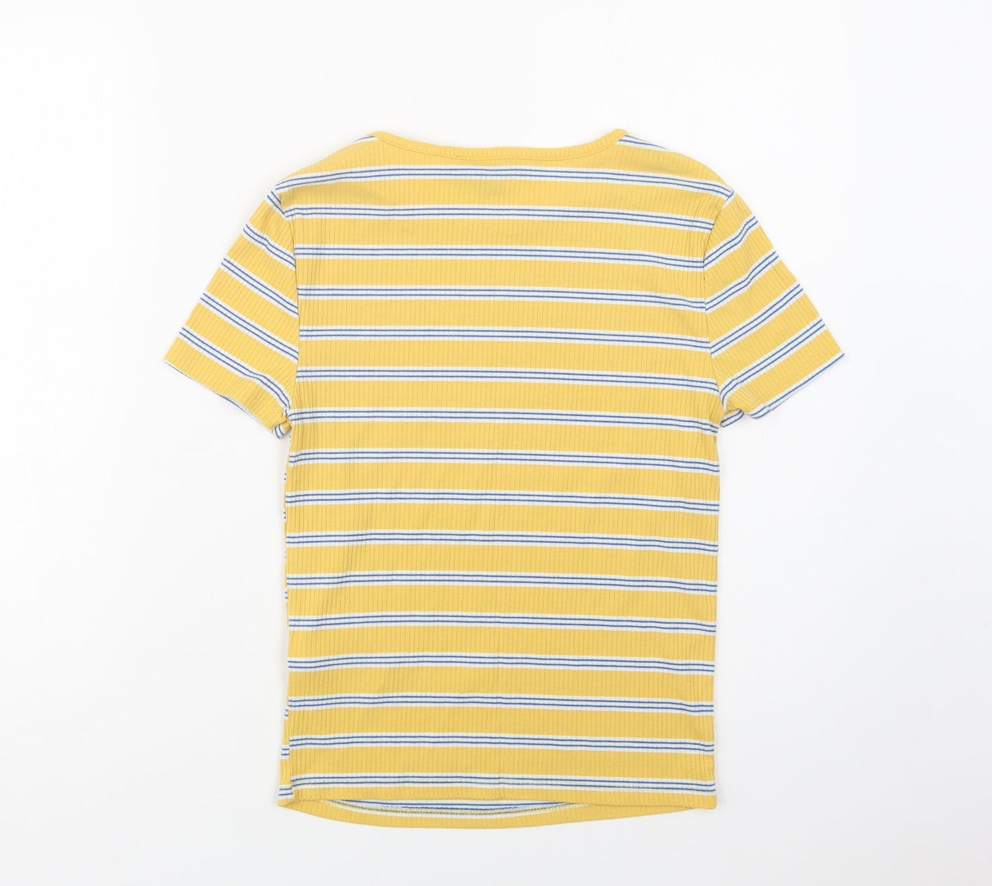 New Look Womens Yellow Striped Polyester Basic Blouse Size 10 Crew Neck