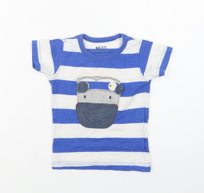 Next Baby Blue Striped Cotton Basic T-Shirt Size 9-12 Months Crew Neck