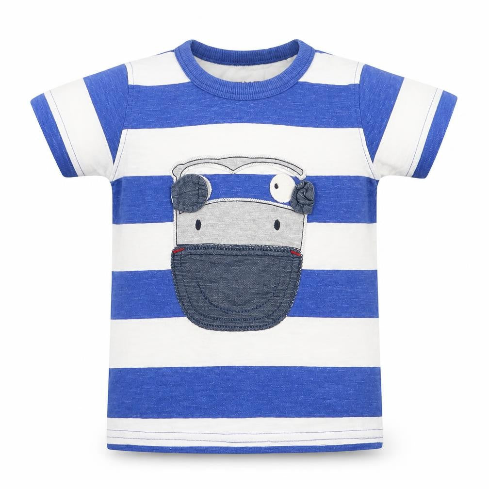 NEXT Baby Blue Striped Cotton Basic T-Shirt Size 9-12 Months Crew Neck