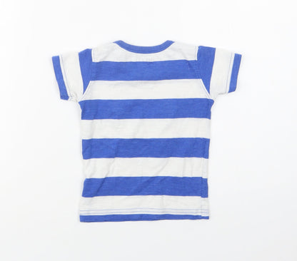Next Baby Blue Striped Cotton Basic T-Shirt Size 9-12 Months Crew Neck