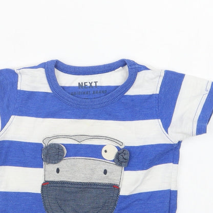 Next Baby Blue Striped Cotton Basic T-Shirt Size 9-12 Months Crew Neck