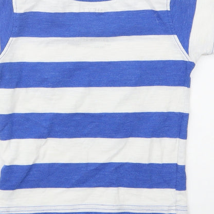 Next Baby Blue Striped Cotton Basic T-Shirt Size 9-12 Months Crew Neck