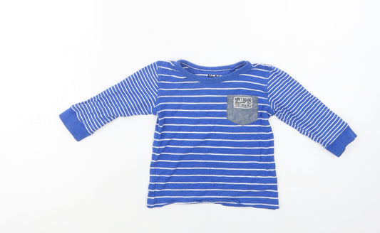 NEXT Baby Blue Striped Cotton Basic Blouse Size 9-12 Months Crew Neck