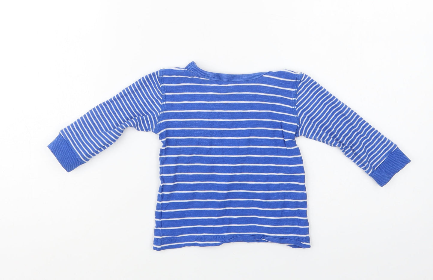NEXT Baby Blue Striped Cotton Basic Blouse Size 9-12 Months Crew Neck