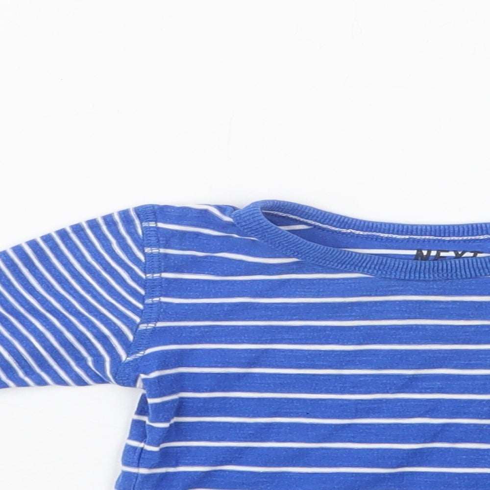 NEXT Baby Blue Striped Cotton Basic Blouse Size 9-12 Months Crew Neck