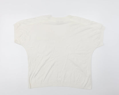 Next Womens White V-Neck  Viscose Pullover Jumper Size L