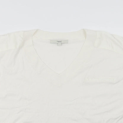 Next Womens White V-Neck  Viscose Pullover Jumper Size L