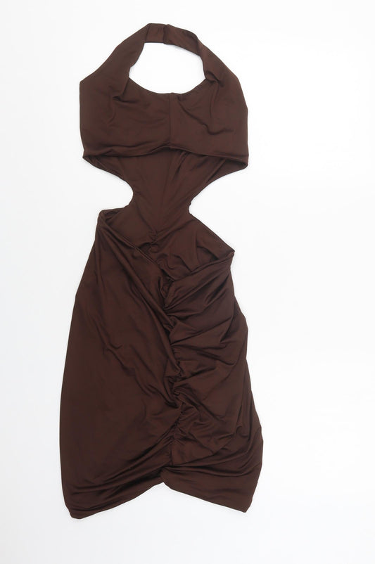 SgheIn Womens Brown  Polyester Bodycon  Size L  Halter