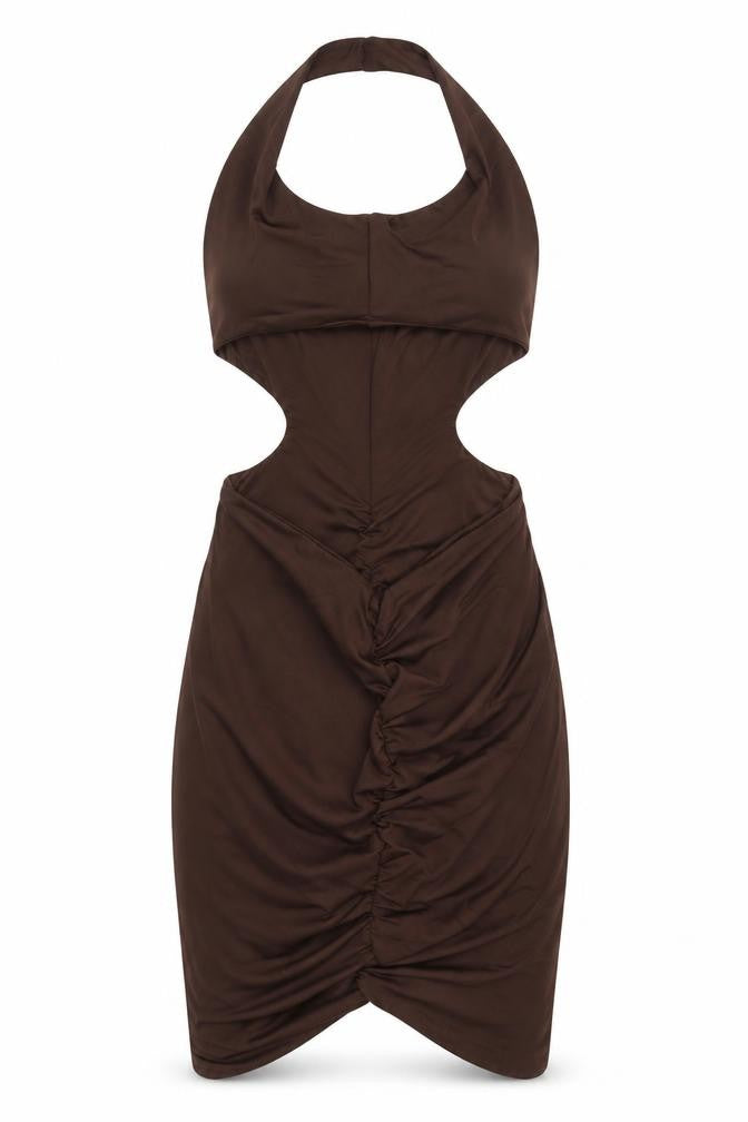 SgheIn Womens Brown  Polyester Bodycon  Size L  Halter