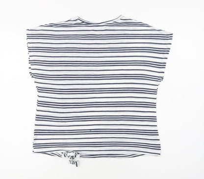 Papaya Womens White Striped Polyester Basic Blouse Size 8 Crew Neck